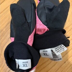 Kids XL Pink and Black Mittens